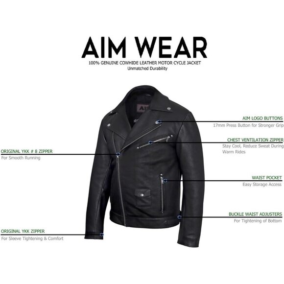 Men Black Casual Leather Jacket Geniune Cow Hide Motorcycle Style Perfecto Biker - Picture 7 of 8